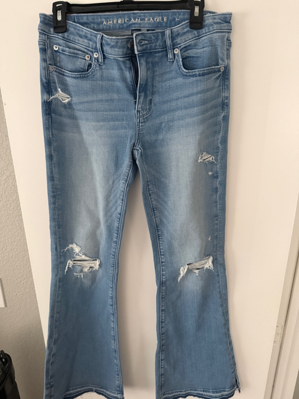 American Eagle Outfitters Light Wash Distressed Flare Jeans